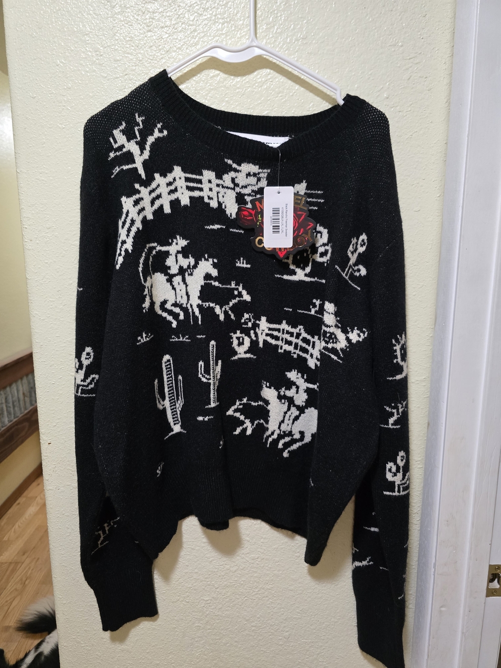 Rodeo Quincy Rancho Freeman Black & Cream Western Motif Sweater